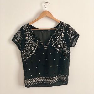 Free people Boho  b&w embroidered blouse small